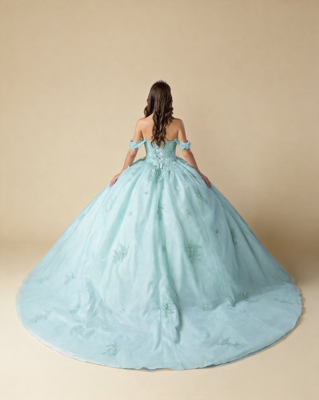 3D Floral Off-the-Shoulder Glitter Tulle Ball Gown XU00036