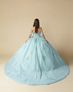 3D Floral Off-the-Shoulder Glitter Tulle Ball Gown XU00036