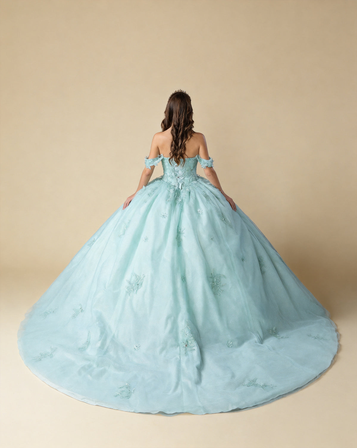 3D Floral Off-the-Shoulder Glitter Tulle Ball Gown XU00036